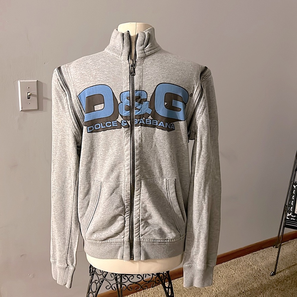 D&G Gray Zip-Up Sweatshirt with Blue Logo